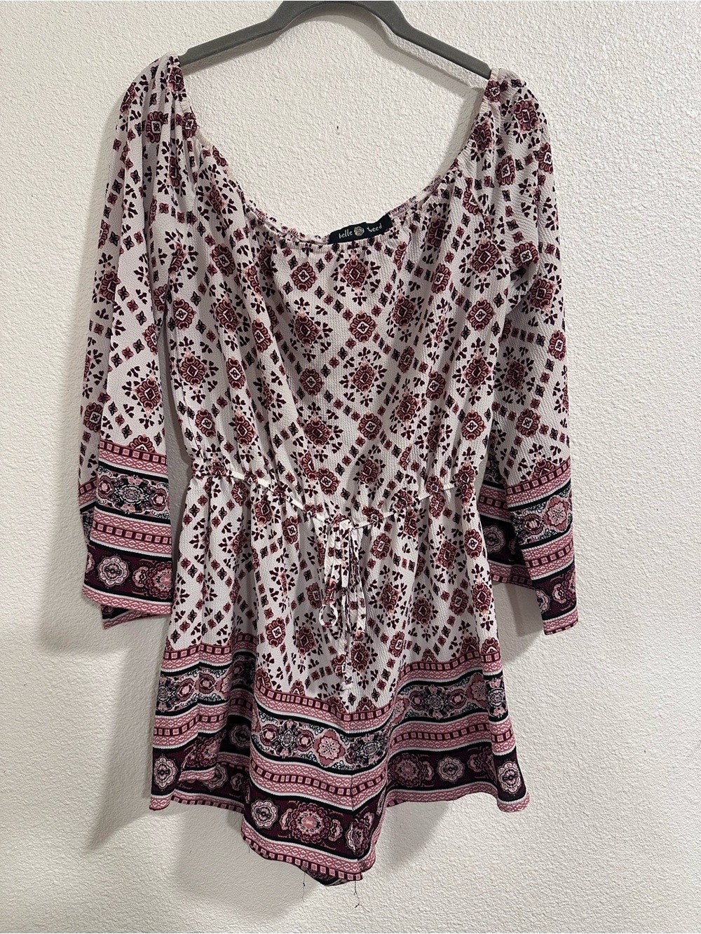 Belle Weed Geometric Romper 
 with Burgundy and Pink Boho